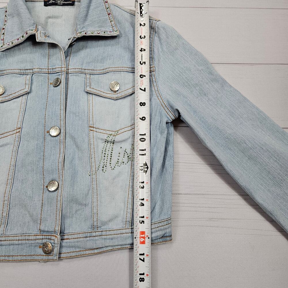 Y2k Miss Blumarine Denim Jacket Euro Rhinestone Light Wash - Small - Picture 6 of 9